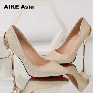 Sexy High Heels Shoes Woman Pumps Red Gold